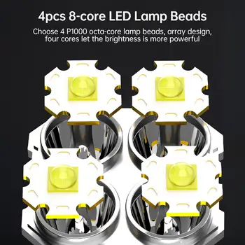 Мощный светодиодный Фонарик USB Перезаряжаемый Ручной фонарь Походная Портативная лампа Со встроенным аккумулятором Освещение COB 4 светодиодных фонарика Изображение 2