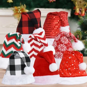 Рождественские Шапочки-Бини Для женщин и мужчин, плюшевые теплые зимние шапки, Рождественские утолщенные Кепки, оптовые украшения для Рождественских шляп Изображение 2