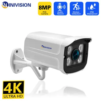 4K 8MP POE Камера Ночного ВИДЕНИЯ IP66 Водонепроницаемая Аудио Пуля 5MP CCTV Обнаружение движения Аудиозапись Камера Безопасности