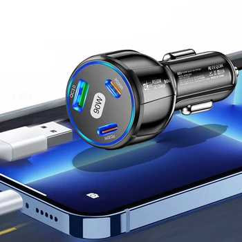 1 шт. 3 в 1, Автомобильный Прикуриватель с быстрой зарядкой, Универсальный адаптер зарядного устройства для мобильного телефона PD Type C USB для iPhone Huawei, Черный, белый Изображение 2