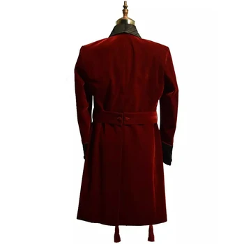 2023 Мужское Длинное пальто из бордового бархата, Смокинги для Жениха, Двубортный черный платок с лацканами, Jaqueta Masculina Ropa, костюм Homme Изображение 2