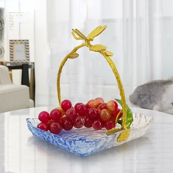 Тарелка для фруктов, Американские Декоративные украшения, Стрекоза, 3D Стеклянная Корзина, Медь, Европейский стиль, Бытовой двухцветный контейнер для фруктов