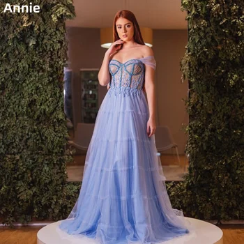 Платья для выпускного вечера с вышивкой из Органзы Annie, Милые Синие Коктейльные Вечерние платья на заказ, Женский халат 2023 Vestidos De Noche