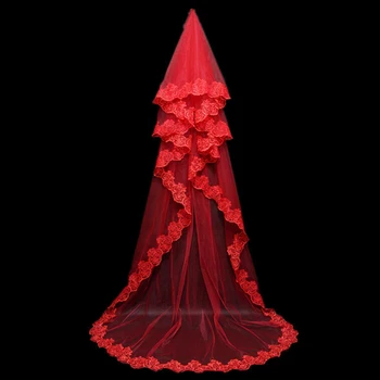 Супер горячая красная однослойная фата для свадебного платья длиной 3 м, аксессуары для свадебной фаты, Небо Собора-V094