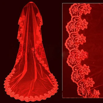 Супер горячая красная однослойная фата для свадебного платья длиной 3 м, аксессуары для свадебной фаты, Небо Собора-V094 Изображение 2