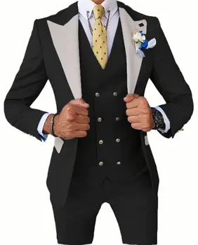 Пальто Деловой Формальный Комплект Вечерние Брюки Свадебный Блейзер 3шт Traje Americana Hombre Костюмы для Мужчин