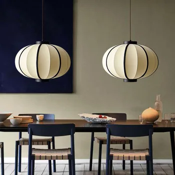 Современный японский стиль, Подвесной потолочный светильник для столовой, тканевый фонарь, Подвесной светильник для домашнего декора, лампа E27 LED