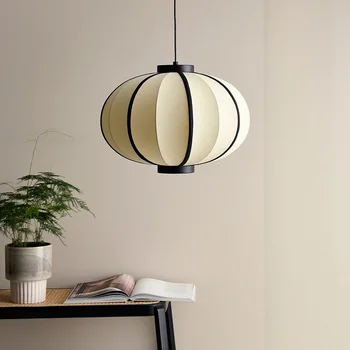Современный японский стиль, Подвесной потолочный светильник для столовой, тканевый фонарь, Подвесной светильник для домашнего декора, лампа E27 LED Изображение 2