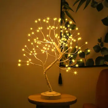 Сказочный светодиодный Ночник 108 светодиодов, Мини-Рождественская настольная лампа в виде Брич-елки, работающая на батарейках/USB, Прикроватная лампа для домашнего декора Комнаты, рабочего стола