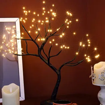 Сказочный светодиодный Ночник 108 светодиодов, Мини-Рождественская настольная лампа в виде Брич-елки, работающая на батарейках/USB, Прикроватная лампа для домашнего декора Комнаты, рабочего стола Изображение 2