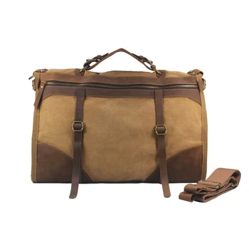 Винтажные ретро военные брезентовые + кожаные мужские дорожные сумки, багажные сумки, мужская сумка для выходных, ночные вещевые сумки, сумка для отдыха Изображение 2