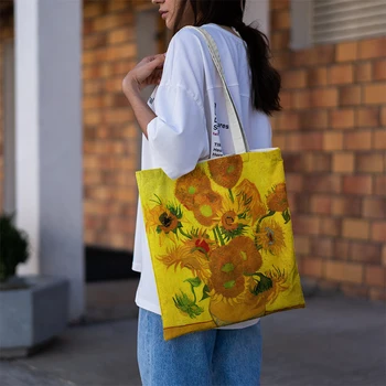 Модная хозяйственная сумка в стиле Ван Гога, картина подсолнечным маслом, холщовая сумка-тоут, ретро-арт, Модная дорожная сумка, Женская сумка для покупок для отдыха Изображение 2