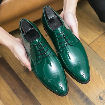 Большой 48 Зеленый блок, Британское деловое платье, Повседневная Универсальная молодежная одежда на шнуровке, Кожаная обувь Для невесты, Свадебные туфли