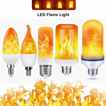 E27 E14 B22 Светодиодная лампа С Пламенем, Пожарная лампа, Кукурузная лампа, Мерцающий светодиодный светильник с динамическим эффектом пламени 3 Вт 5 Вт 9 Вт AC110V 220VV для домашнего Освещения