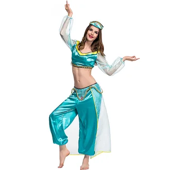 Костюм принцессы Жасмин на Хэллоуин, одежда для танцовщицы Живота, женская аниме Лампа Аладдина, Маскарадное платье Арабской принцессы для Косплея Изображение 2