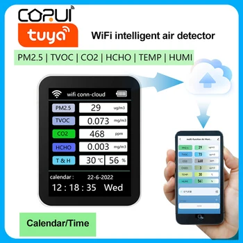 Tuya WiFi Портативный Детектор качества воздуха 6 In1 Многофункциональный Датчик TVOC CO2 Газов CH2O Температуры Влажности Датчик качества воздуха
