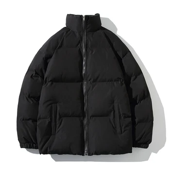 2021 Теплая Мужская Однотонная зимняя куртка, Парка, Пуховики со Стоячим воротником, Женское Плотное черное Корейское Модное пальто с пузырями, Большие Размеры Изображение 2