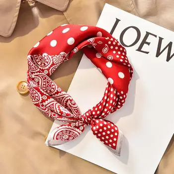 Винтажный цветок кешью, 100% шелковые шарфы, женские 53 см, маленькие квадратные шарфы, Универсальный тонкий корейский маленький шарф, модный шарф Изображение 2