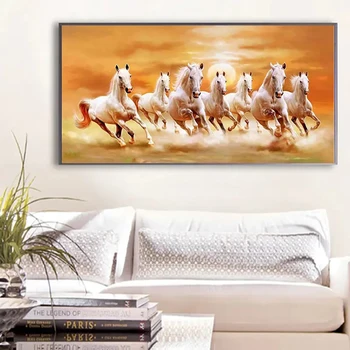 KAMY YI НОВАЯ 5D Алмазная картина Семь Бегущих Белых Лошадей Животные Вышивка Крестом Мозаика Европейский Стиль Художественная Стена Декабрь