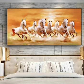 KAMY YI НОВАЯ 5D Алмазная картина Семь Бегущих Белых Лошадей Животные Вышивка Крестом Мозаика Европейский Стиль Художественная Стена Декабрь Изображение 2