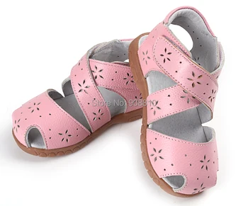 сандалии для девочек из натуральной кожи, мягкая обувь для малышей, розовая летняя обувь с закрытым носком, римские сандалии с цветочными вырезами для bebe enfantil Изображение 2
