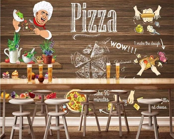 beibehang Настенная роспись на заказ, Ручная роспись, пиццерия, столовая, 3D фотообои, ресторан быстрого питания, бар, гостиничная стена, 3D обои Изображение 2