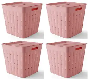 Набор из 4 розовых штабелируемых контейнеров для хранения с крышками широкого плетения для использования детьми и подростками