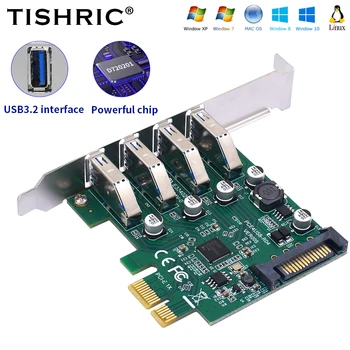 TISHRIC 4 Порта USB 3,2 PCIE Карта расширения 5 Гбит/с С 4 чипами USB3.2 D720201 Конвертер Адаптер PCI-E 16X Контроллер Дополнительная карта