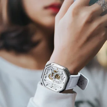 Модные брендовые выдолбленные автоматические механические водонепроницаемые женские часы Изображение 2