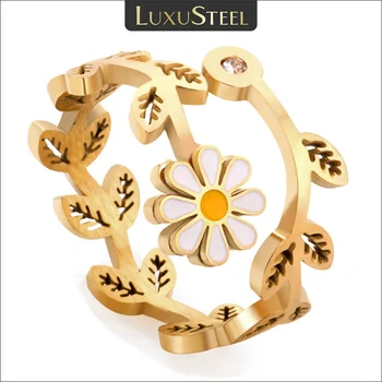 Обручальные кольца в форме цветка из нержавеющей стали LUXUSTEEL Spring Style, золотого цвета, оптовая продажа, новый модный стиль, кольца для пальцев, вечерние