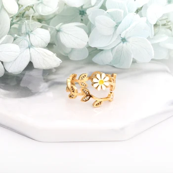 Обручальные кольца в форме цветка из нержавеющей стали LUXUSTEEL Spring Style, золотого цвета, оптовая продажа, новый модный стиль, кольца для пальцев, вечерние Изображение 2