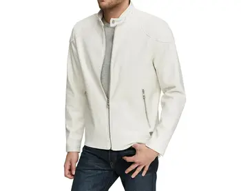 Мужские куртки из натуральной овечьей кожи Белого цвета, легкие кожаные куртки европейских и американских модных тенденций Изображение 2