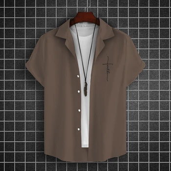 Мужская гавайская рубашка в минималистичном стиле, летние объемные топы с короткими рукавами и крестом, уличная модная футболка, одежда Изображение 2