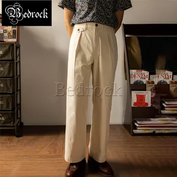 свободный комбинезон, прямые широкие брюки-карго, мужские брюки с высокой талией, винтажные белые форменные брюки губернатора, плиссированные брюки из ткани HBT Изображение 2