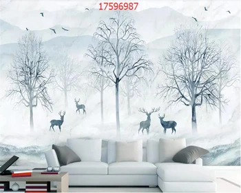 beibehang Пользовательский размер лесной туман лось абстрактный лес черно-белый пейзаж ТВ фон настенное украшение настенные обои