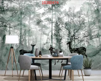 beibehang Пользовательский размер лесной туман лось абстрактный лес черно-белый пейзаж ТВ фон настенное украшение настенные обои Изображение 2