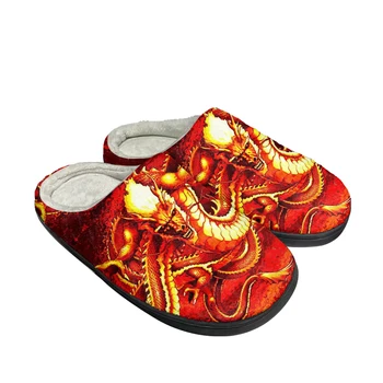 Модные хлопковые тапочки с китайским драконом, Изготовленные на заказ, Мужские Женские сандалии, Плюшевые Повседневные Теплые туфли, Термальные удобные тапочки