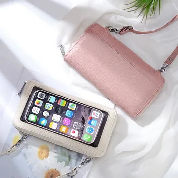 Кожаный пакет, новая мини-универсальная простая сумка для телефона с сенсорным экраном, стильная и легкая нишевая сумка через плечо, кошелек для