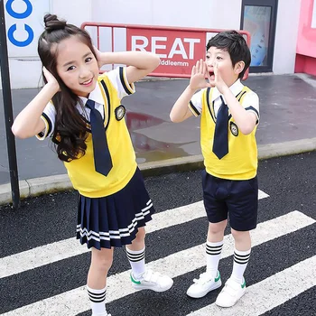 Цвета Детская Корейская Японская Школьная форма для студентов, Рубашка с воротником для девочек И мальчиков, топ, Плиссированная юбка, Шорты, Наряды с галстуком