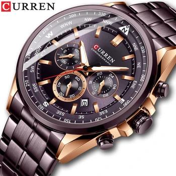 Мужские часы роскошного бренда CURREN, повседневные спортивные кварцевые наручные часы с ремешком из нержавеющей стали, Хронограф, мужские часы серебристого цвета