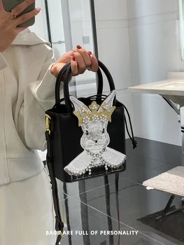 Высококачественная текстурированная кожаная квадратная сумка с вышивкой в виде кролика, женская модная сумочка, женский кошелек, женская сумка-мессенджер