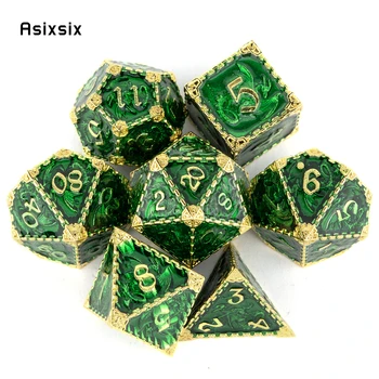 7 шт., зеленый желтый металлический кубик с драконом, набор твердых металлических многогранных кубиков, подходит для ролевой настольной игры RPG, карточной игры