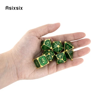 7 шт., зеленый желтый металлический кубик с драконом, набор твердых металлических многогранных кубиков, подходит для ролевой настольной игры RPG, карточной игры Изображение 2