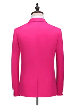 Ярко-розовые новейшие мужские костюмы из 3 предметов (стоимость + жилет + брюки) Однотонный костюм с плоским лацканом, Мужской повседневный Смокинг для выпускного вечера, Приталенный костюм Изображение 2