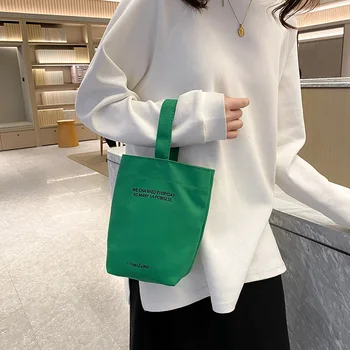 минималистичный стиль, мини портативная холщовая сумка, сумка для ланча, чайник ярких цветов, ремешок на запястье, простая холщовая сумка