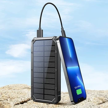 Открытый Портативный Мобильный Телефон с Солнечной Зарядкой Treasure 20000 мАч Сверхбольшой Емкости Универсальный Водонепроницаемый Банк Солнечной энергии Изображение 2