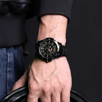 Роскошные мужские часы Naviforce, прочные спортивные деловые модные Водонепроницаемые мужские кварцевые наручные часы Reloj Hombre из нержавеющей стали Изображение 2