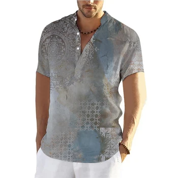 Модная Гавайская рубашка, ретро Летняя мужская рубашка с короткими рукавами и V-образным вырезом, удобные повседневные вечерние уличные повседневные топы больших размеров, футболка