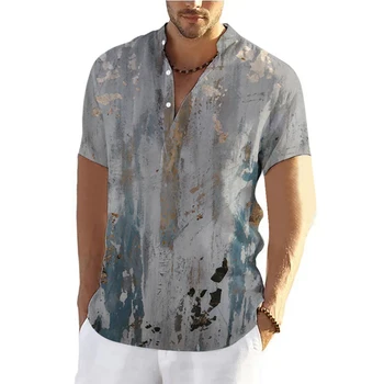 Модная Гавайская рубашка, ретро Летняя мужская рубашка с короткими рукавами и V-образным вырезом, удобные повседневные вечерние уличные повседневные топы больших размеров, футболка Изображение 2