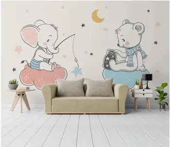 WDBH Пользовательские фото 3d обои Модный слоненок рыбалка животное декор детской комнаты 3d настенные фрески обои для стен 3 d